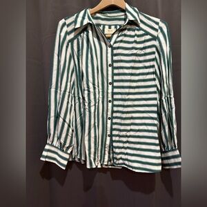 Anthropologie Maeve Green and White Striped Shirt